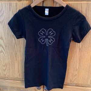 Anvil Black Kids T-Shirt with Rhinestone Clover